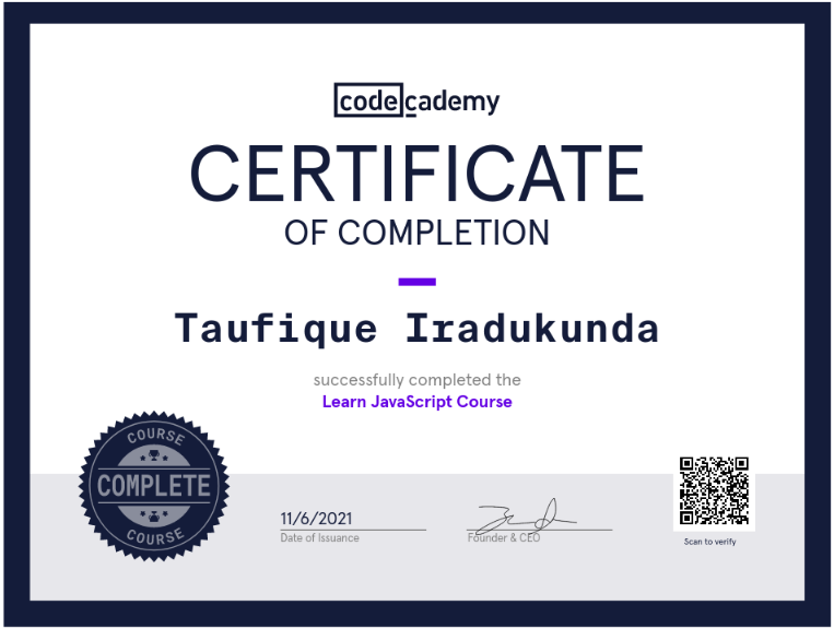 Codecademy certificate