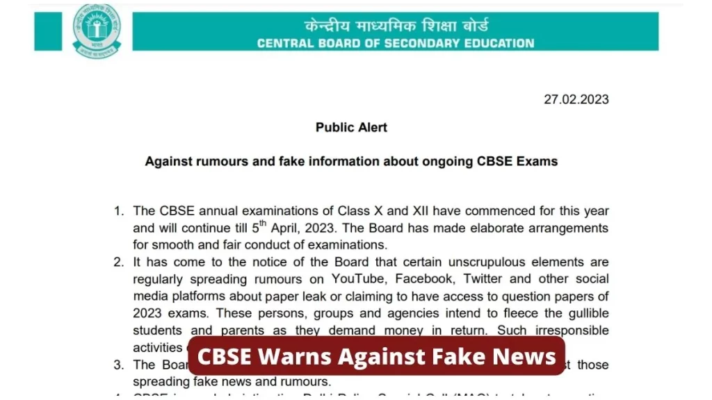 cbse exams 2023 board warns against rumours fake news